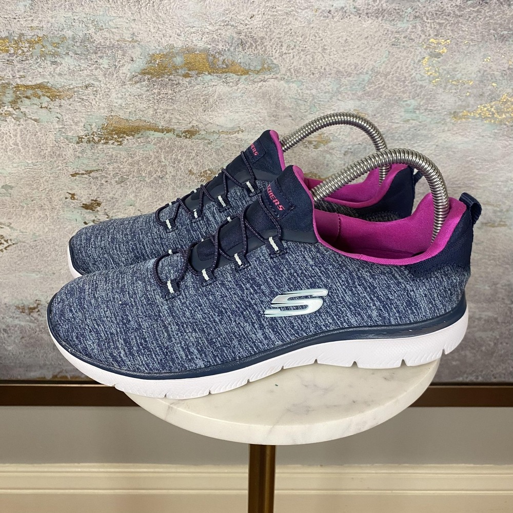 Skechers Shoes Womens Size 8.5 Blue Knit Slip On Walking Sneakers SN 12983